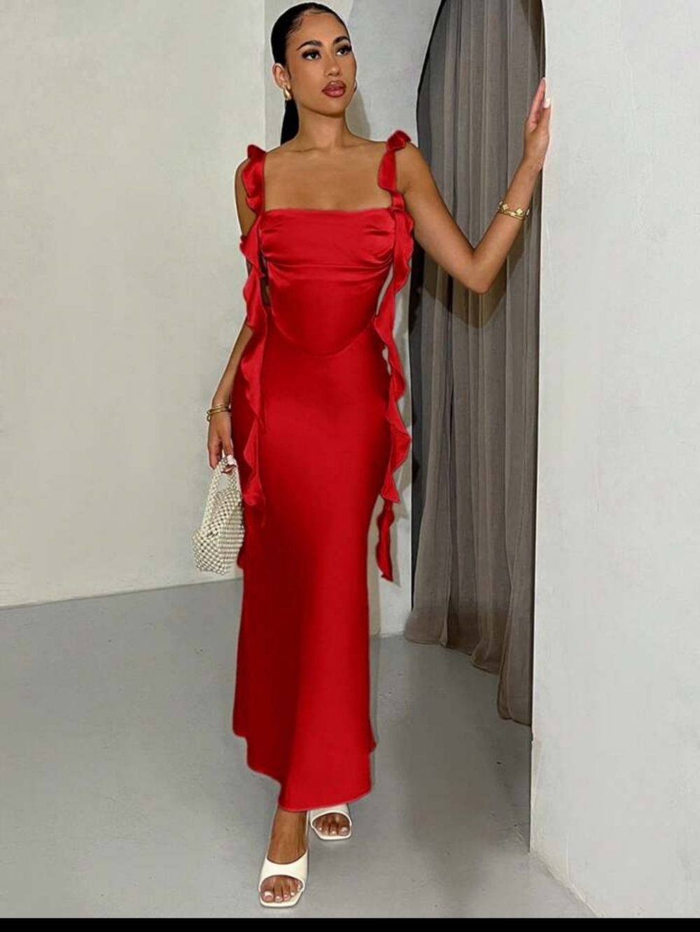 SHEIN BAE Women's Summer Deep Draped Neck Backless Spaghetti Strap Dress